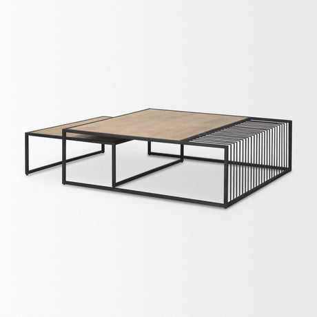 Miles Black Metal w/ Light Wood Nesting Coffee Table by Mercana at Eve Furniture