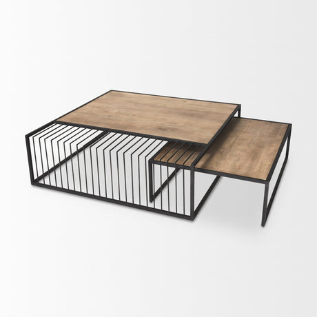Miles Black Metal w/ Light Wood Nesting Coffee Table by Mercana at Eve Furniture