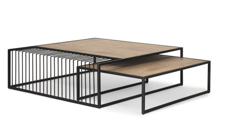 Miles Black Metal w/ Light Wood Nesting Coffee Table by Mercana at Eve Furniture