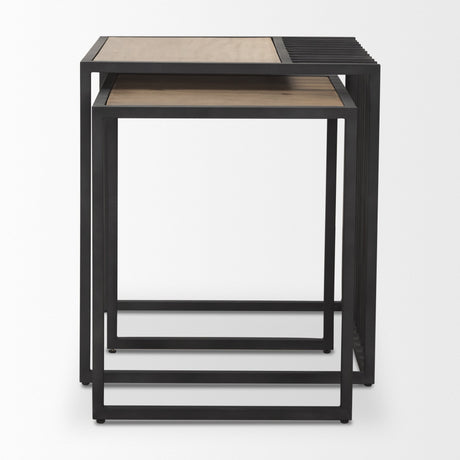 Miles Black Metal w/ Light Wood Nesting End/Side Table by Mercana at Eve Furniture