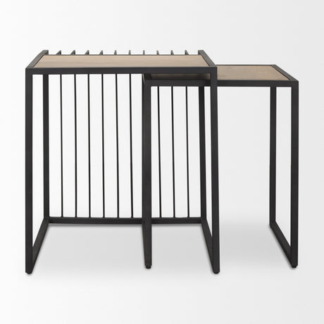 Miles Black Metal w/ Light Wood Nesting End/Side Table by Mercana at Eve Furniture