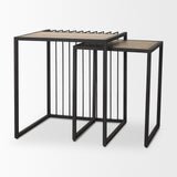 Miles Black Metal w/ Light Wood Nesting End/Side Table by Mercana at Eve Furniture