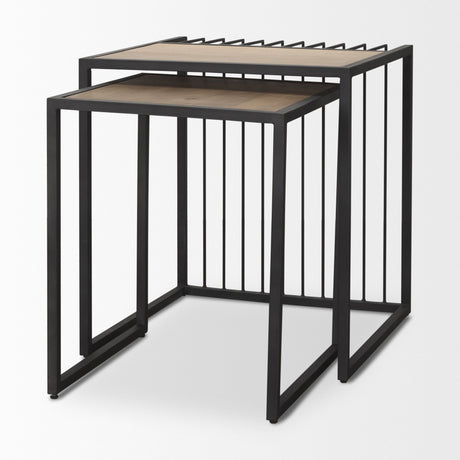 Miles Black Metal w/ Light Wood Nesting End/Side Table by Mercana at Eve Furniture