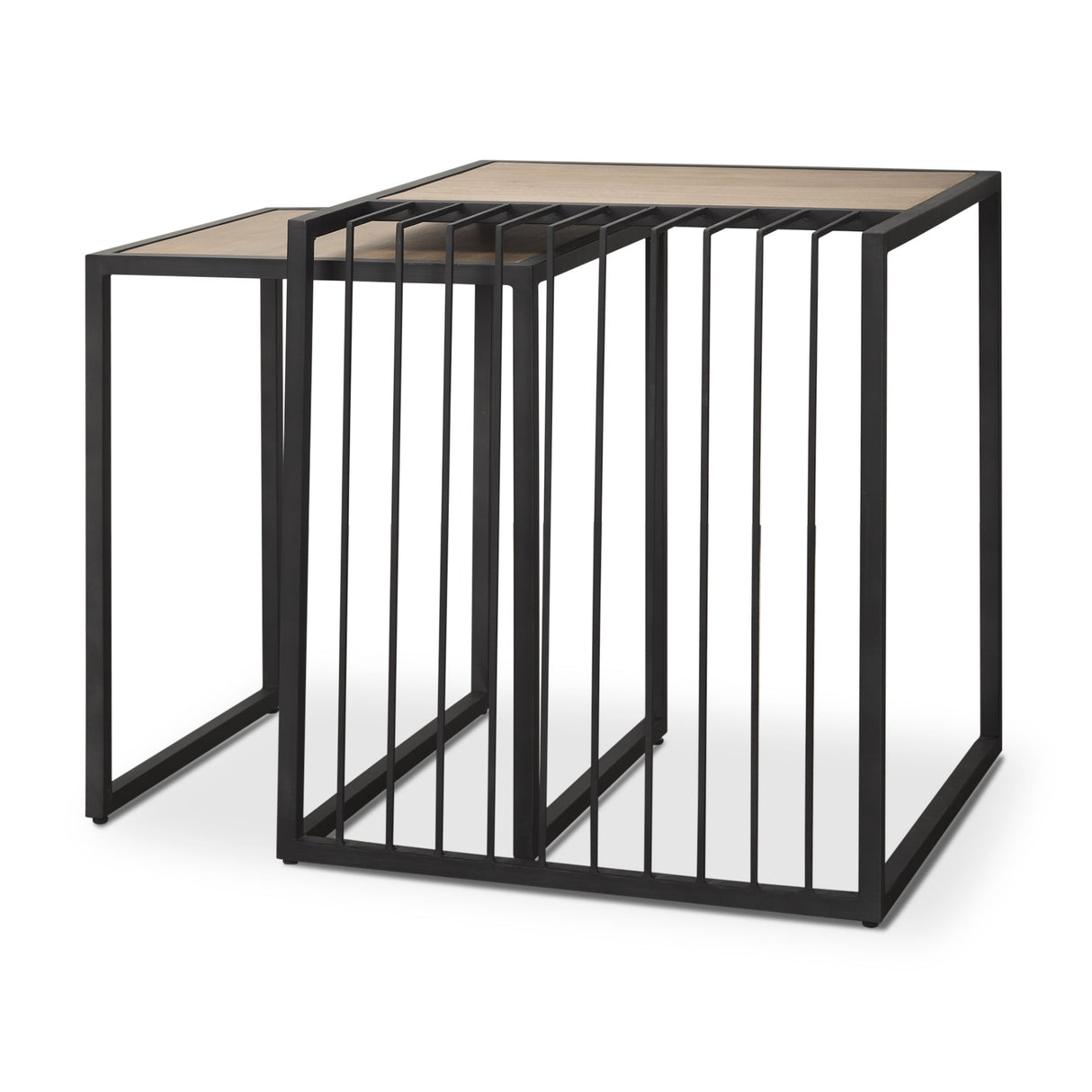 Miles Black Metal w/ Light Wood Nesting End/Side Table by Mercana at Eve Furniture