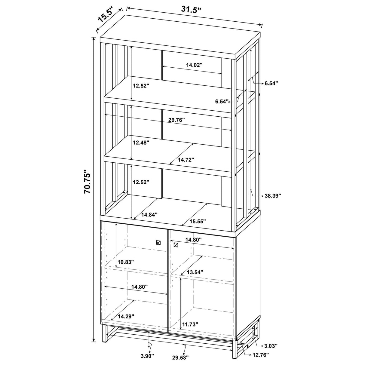 Millbrook Rustic Oak Herringbone/Gunmetal 2-Door Bookcase