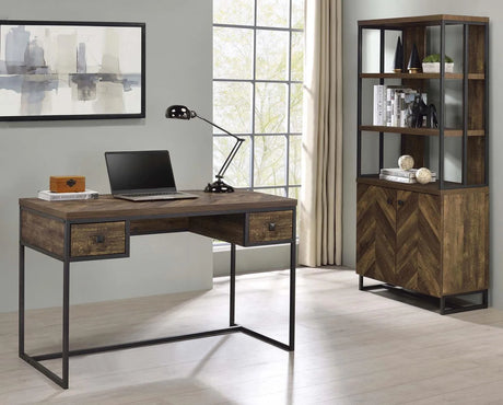Millbrook Rustic Oak Herringbone/Gunmetal 2-Door Bookcase by Coaster at Eve Furniture