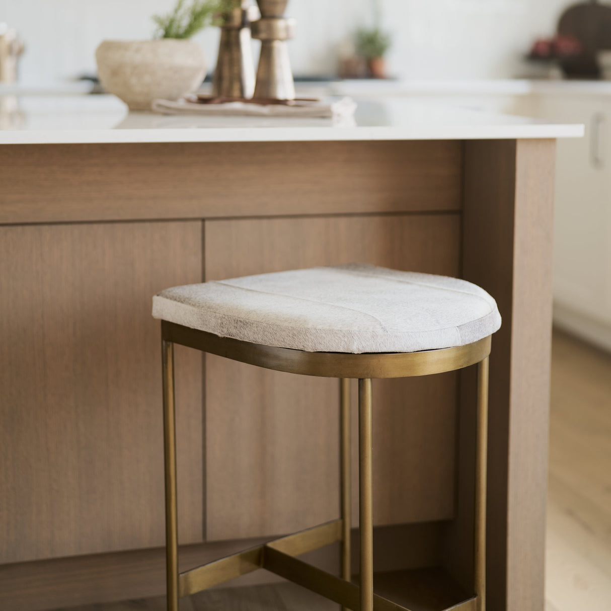 Millie Hair-on-hide Seat W/ Gold Metal Frame Counter Stool by Mercana at Eve Furniture