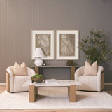 Milos Pink Marble Top w/ Light Brown Oak Wood Coffee Table by Mercana at Eve Furniture