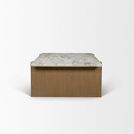 Milos Pink Marble Top w/ Light Brown Oak Wood Coffee Table by Mercana at Eve Furniture