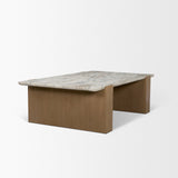 Milos Pink Marble Top w/ Light Brown Oak Wood Coffee Table by Mercana at Eve Furniture