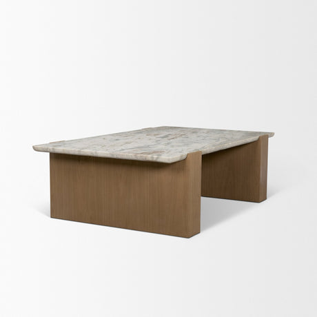 Milos Pink Marble Top w/ Light Brown Oak Wood Coffee Table by Mercana at Eve Furniture