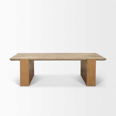 Milos Travertine Top w/ Light Brown Oak Wood Coffee Table by Mercana at Eve Furniture