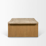 Milos Travertine Top w/ Light Brown Oak Wood Coffee Table by Mercana at Eve Furniture