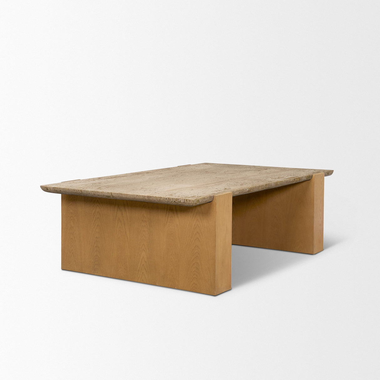 Milos Travertine Top w/ Light Brown Oak Wood Coffee Table by Mercana at Eve Furniture