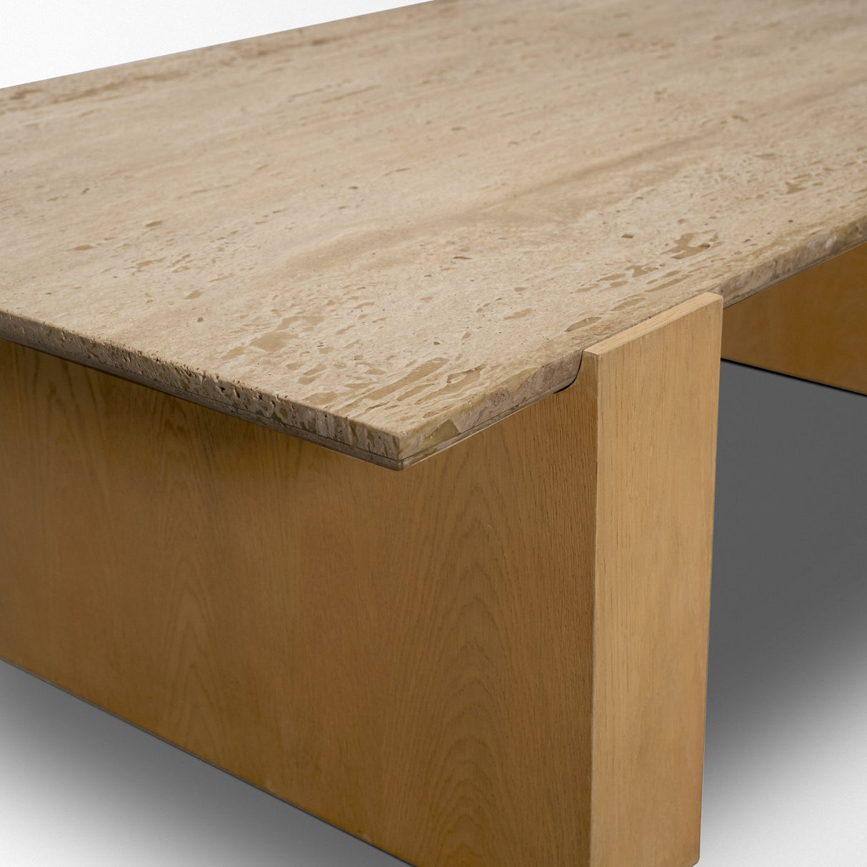 Milos Travertine Top w/ Light Brown Oak Wood Coffee Table by Mercana at Eve Furniture