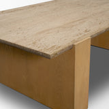 Milos Travertine Top w/ Light Brown Oak Wood Coffee Table by Mercana at Eve Furniture