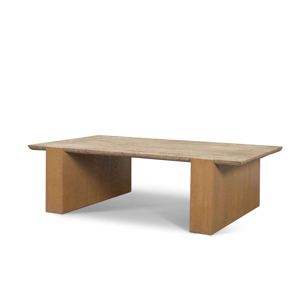 Milos Travertine Top w/ Light Brown Oak Wood Coffee Table by Mercana at Eve Furniture