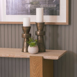Milos Travertine Top w/ Light Brown Oak Wood Console Table by Mercana at Eve Furniture