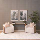 Milos Travertine Top w/ Light Brown Oak Wood Console Table by Mercana at Eve Furniture