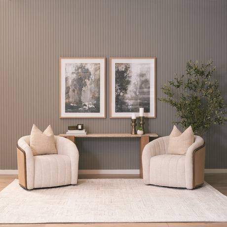 Milos Travertine Top w/ Light Brown Oak Wood Console Table by Mercana at Eve Furniture