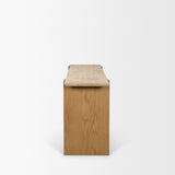 Milos Travertine Top w/ Light Brown Oak Wood Console Table by Mercana at Eve Furniture