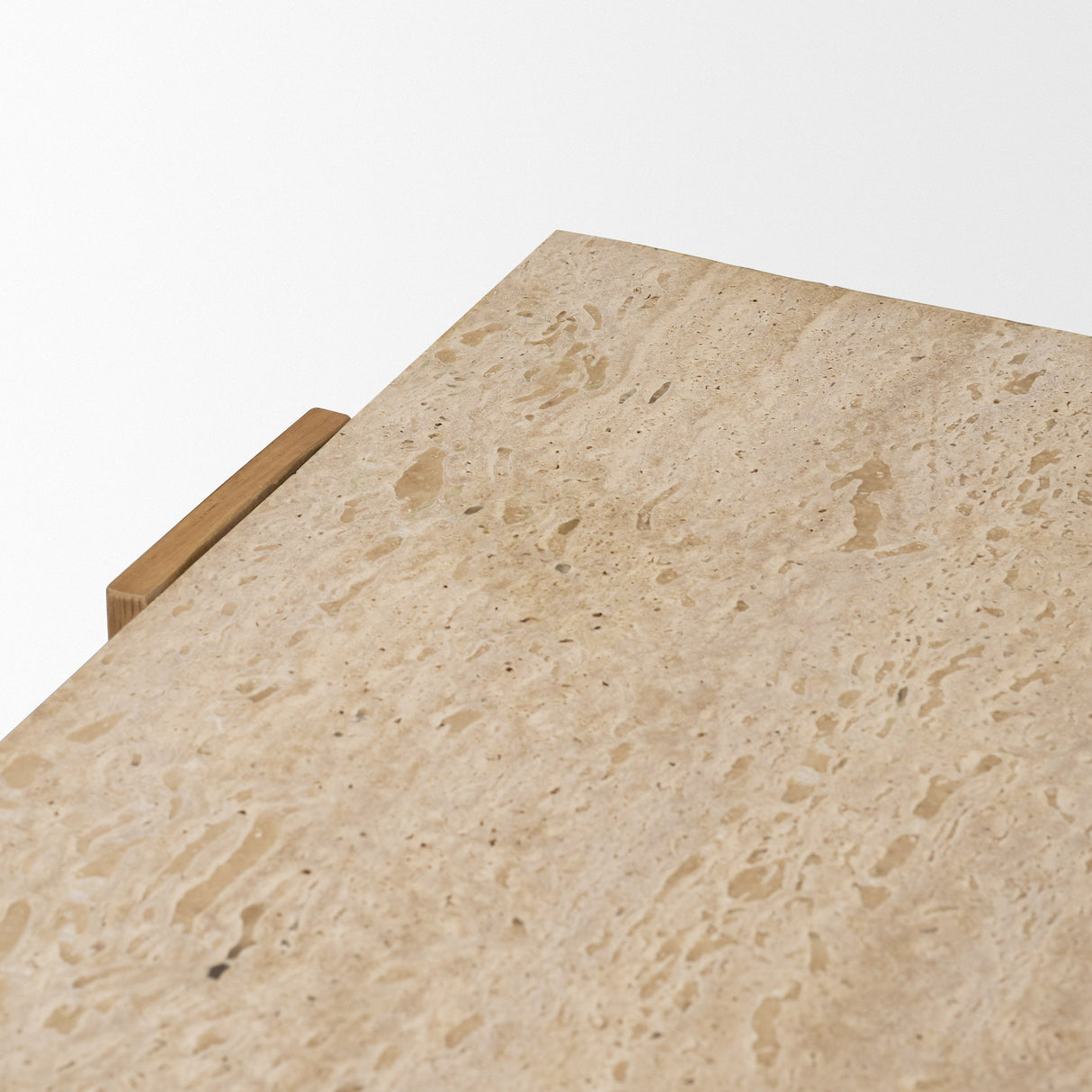Milos Travertine Top w/ Light Brown Oak Wood Console Table by Mercana at Eve Furniture