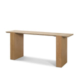 Milos Travertine Top w/ Light Brown Oak Wood Console Table by Mercana at Eve Furniture