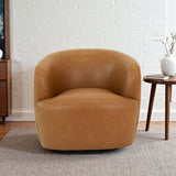 Mina 32" W Tan Vegan Leather Upholstered Swivel Barrel Chair by Ashcroft Furniture at Eve Furniture