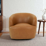 Mina 32" W Tan Vegan Leather Upholstered Swivel Barrel Chair by Ashcroft Imports at Eve Furniture