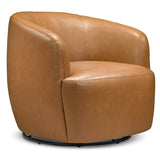 Mina 32" W Tan Vegan Leather Upholstered Swivel Barrel Chair by Ashcroft Imports at Eve Furniture