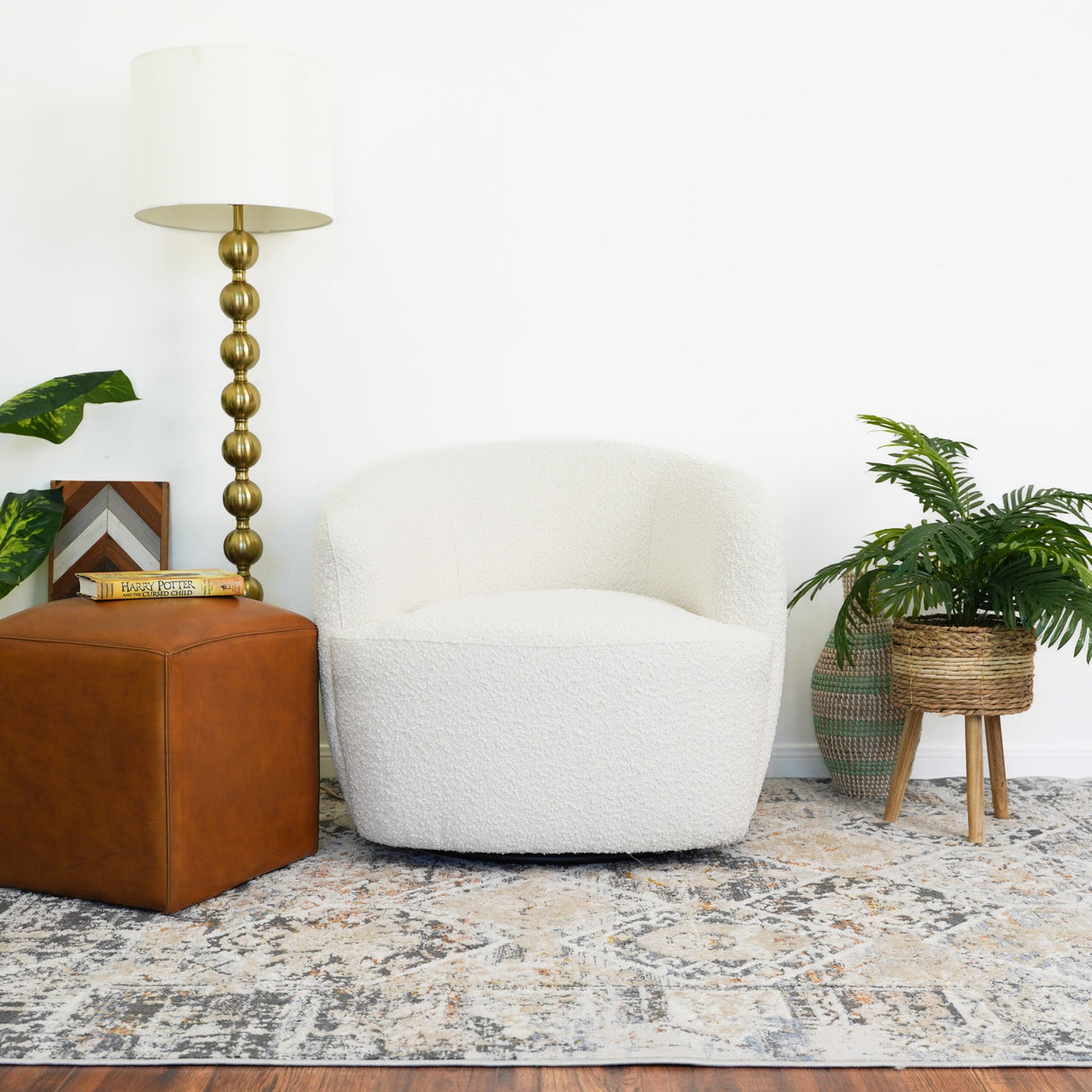 Mina White Boucle Swivel Chair by Ashcroft Furniture at Eve Furniture