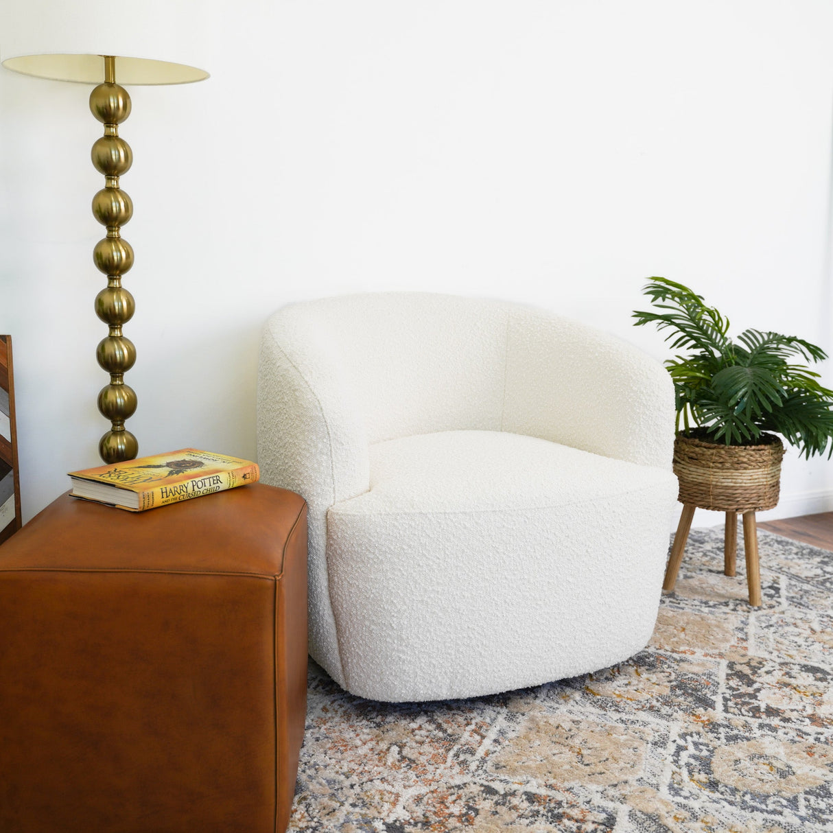 Mina White Boucle Swivel Chair by Ashcroft Imports at Eve Furniture