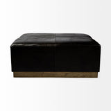 Minara 36" Square Black Leather Wrapped w/Metal Base Ottoman by Mercana at Eve Furniture