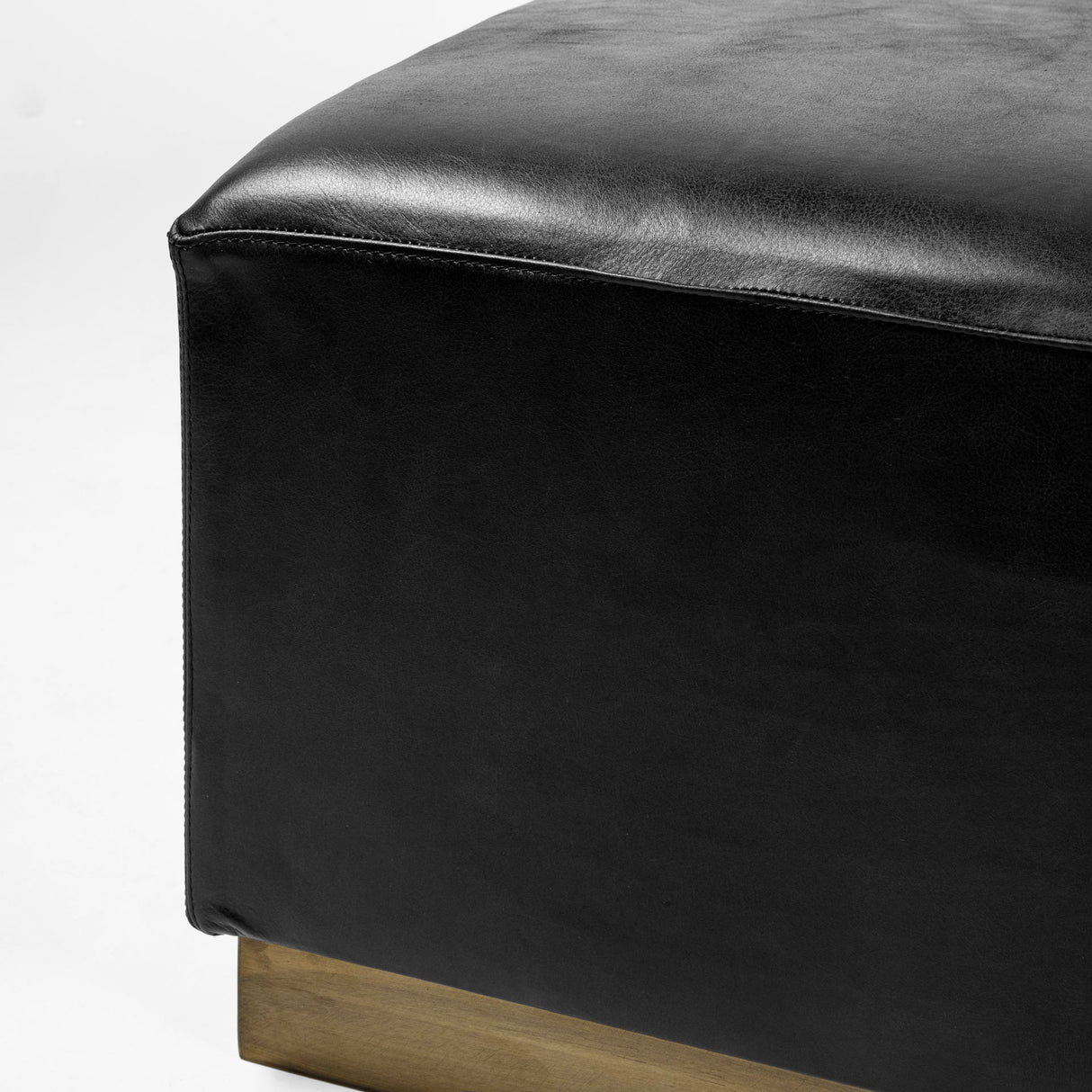 Minara 36" Square Black Leather Wrapped w/Metal Base Ottoman by Mercana at Eve Furniture