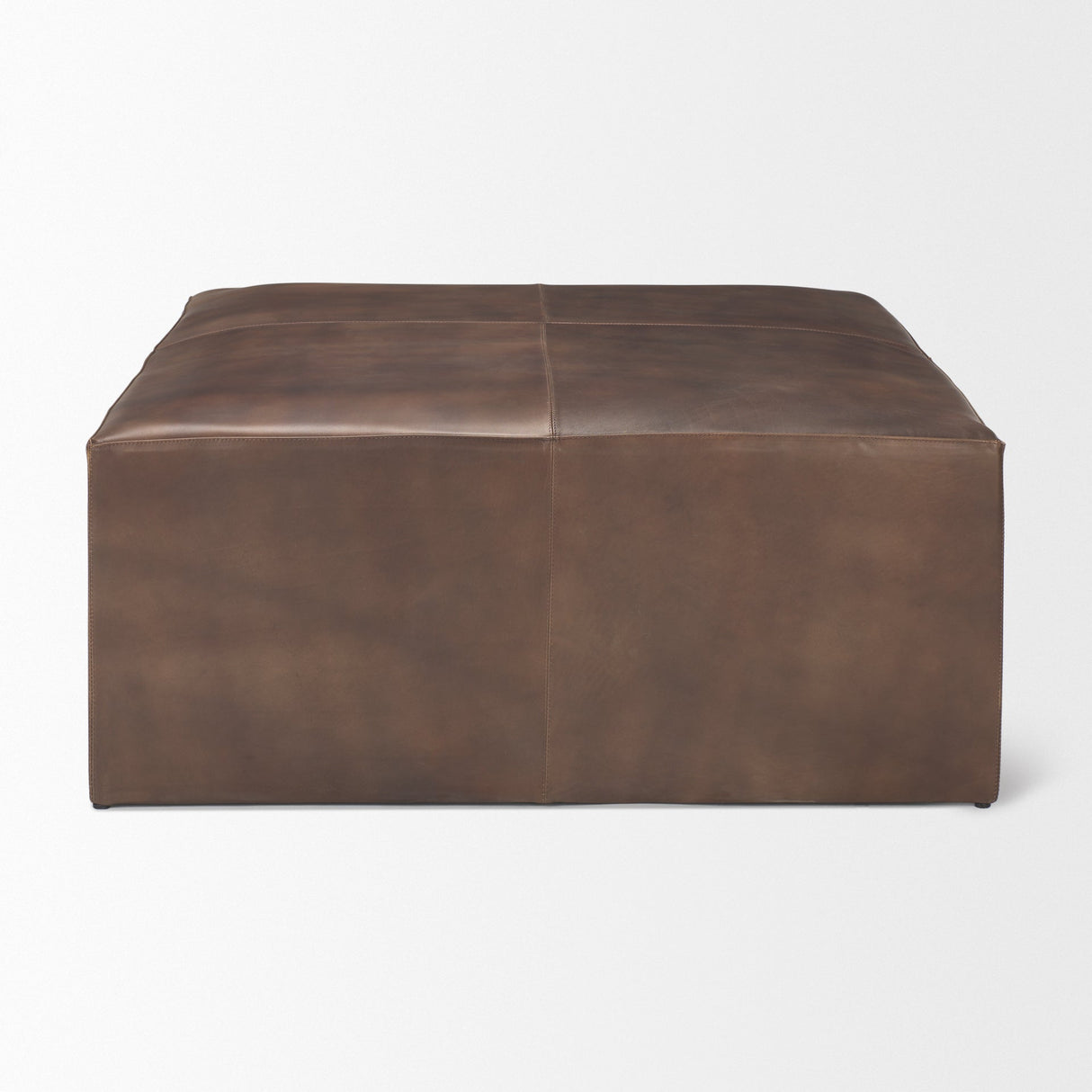 Minara 36" Square Brown Leather Wrapped w/Wood Base Ottoman by Mercana at Eve Furniture