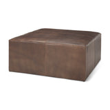 Minara 36" Square Brown Leather Wrapped w/Wood Base Ottoman by Mercana at Eve Furniture