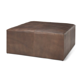 Minara 36" Square Brown Leather Wrapped w/Wood Base Ottoman by Mercana at Eve Furniture