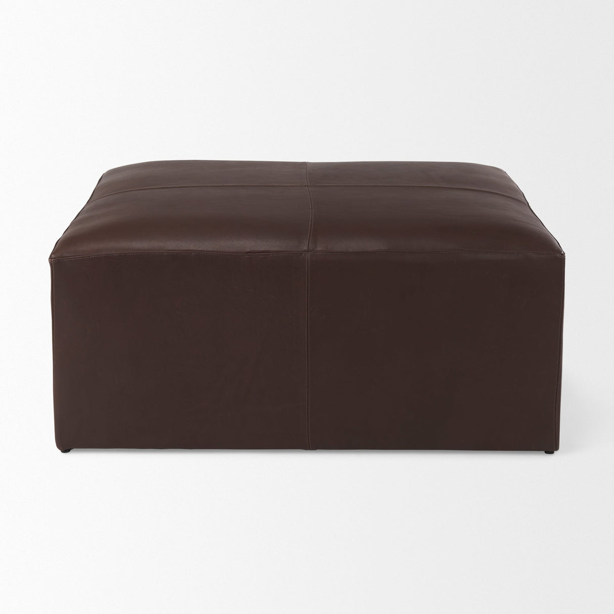Minara 36L x 36W x 16H Square Dark Brown Leather Wrapped Ottoman by Mercana at Eve Furniture