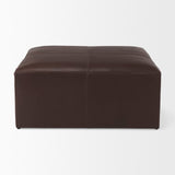 Minara 36L x 36W x 16H Square Dark Brown Leather Wrapped Ottoman by Mercana at Eve Furniture
