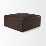 Minara 36L x 36W x 16H Square Dark Brown Leather Wrapped Ottoman by Mercana at Eve Furniture