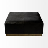 Minara Square Black Leather Wrapped w/Metal Base Ottoman by Mercana at Eve Furniture