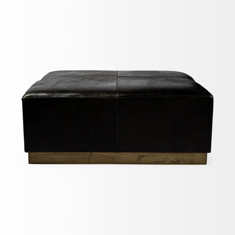 Minara Square Black Leather Wrapped w/Metal Base Ottoman by Mercana at Eve Furniture