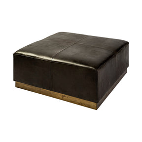Minara Square Black Leather Wrapped w/Metal Base Ottoman by Mercana at Eve Furniture