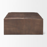 Minara Square Brown Leather Wrapped w/Wood Base Ottoman by Mercana at Eve Furniture