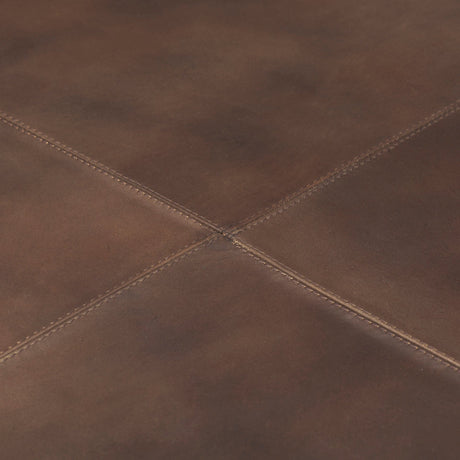 Minara Square Brown Leather Wrapped w/Wood Base Ottoman by Mercana at Eve Furniture