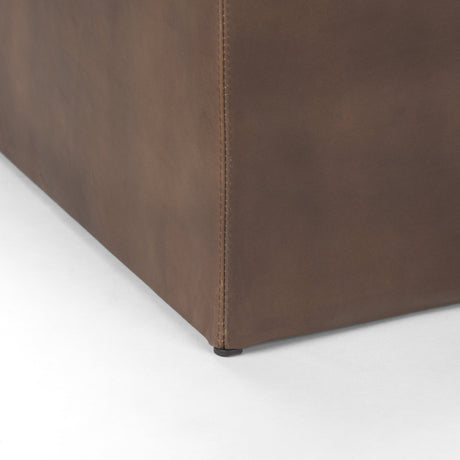 Minara Square Brown Leather Wrapped w/Wood Base Ottoman by Mercana at Eve Furniture