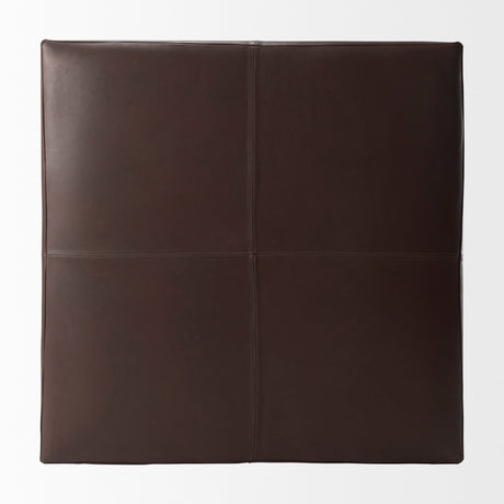 Minara Square Dark Brown Leather Wrapped Ottoman by Mercana at Eve Furniture