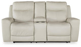 Mindanao Coconut Dual Power Leather Reclining Loveseat with Console by Ashley at Eve Furniture