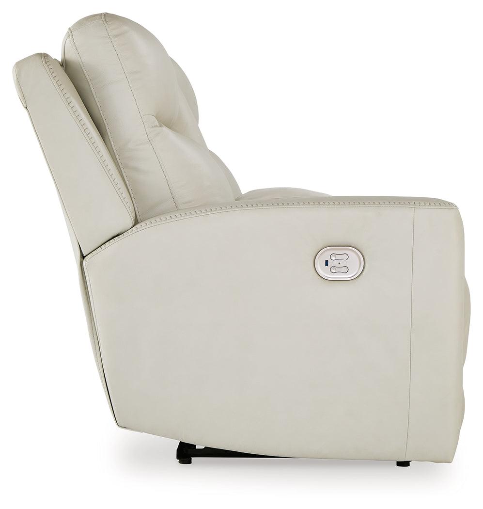 Mindanao Coconut Dual Power Leather Reclining Loveseat with Console by Ashley at Eve Furniture