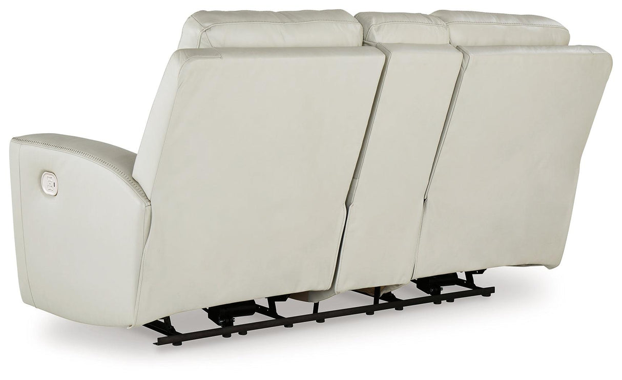 Mindanao Coconut Dual Power Leather Reclining Loveseat with Console by Ashley at Eve Furniture